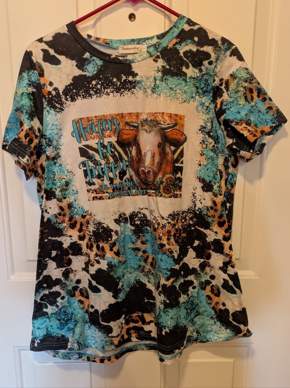 Southern Stitch Turquoise & Black Cow Print Graphic Tee - Heifers Be Trippin'